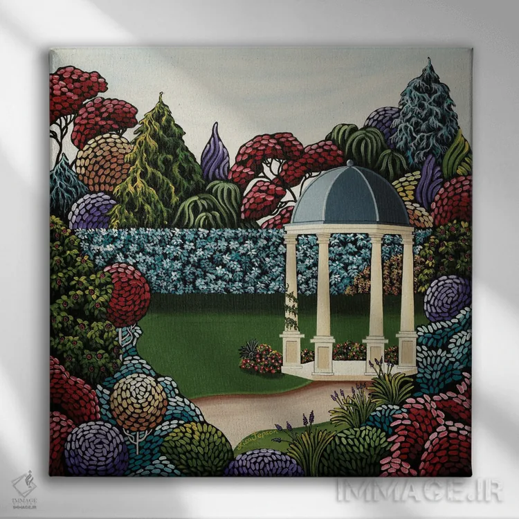 تابلو دکوراتیو واحه ای در حیاط پشتی اثر لیزا جپسون - نمای روبهرو روی دیوار