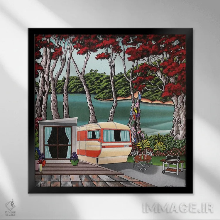 تابلو دکوراتیو استراحت کنار رودخانه اثر لیزا جپسون - نمای قابدار مشکی