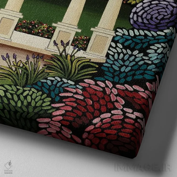 تابلو دکوراتیو واحه ای در حیاط پشتی اثر لیزا جپسون - نمای نزدیک بافت بوم