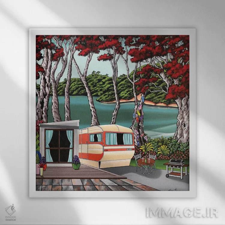 تابلو دکوراتیو استراحت کنار رودخانه اثر لیزا جپسون - نمای قابدار سفید