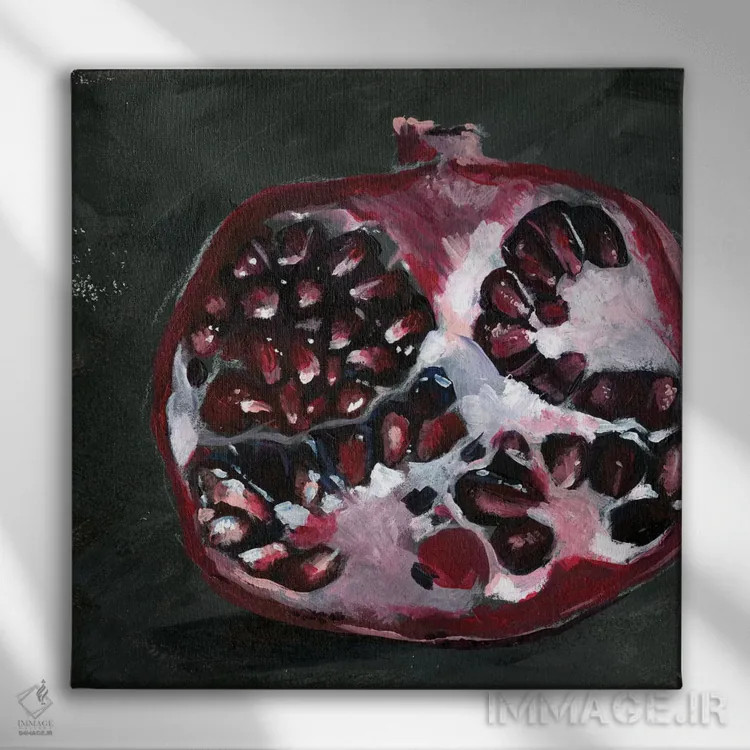 تابلو دکوراتیو مطالعه انار روی بستر سیاه یک اثر جنیفر پکستون پارکر - نمای روبهرو روی دیوار