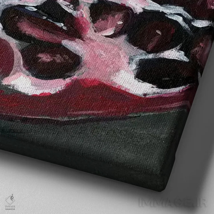 تابلو دکوراتیو مطالعه انار روی بستر سیاه یک اثر جنیفر پکستون پارکر - نمای نزدیک بافت بوم