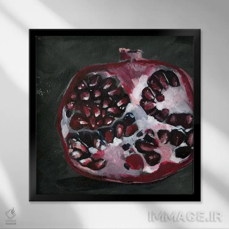 تابلو دکوراتیو مطالعه انار روی بستر سیاه یک اثر جنیفر پکستون پارکر - نمای قابدار مشکی