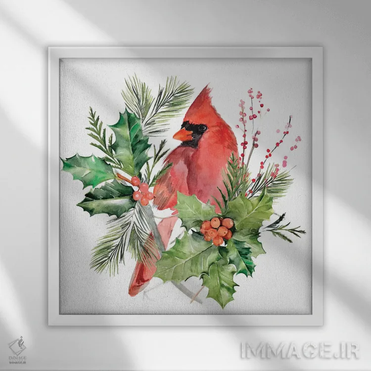 تابلو دکوراتیو مجموعه کریسمس هلوی کارباورال C اثر جنیفر پکستون پارکر - نمای قابدار سفید