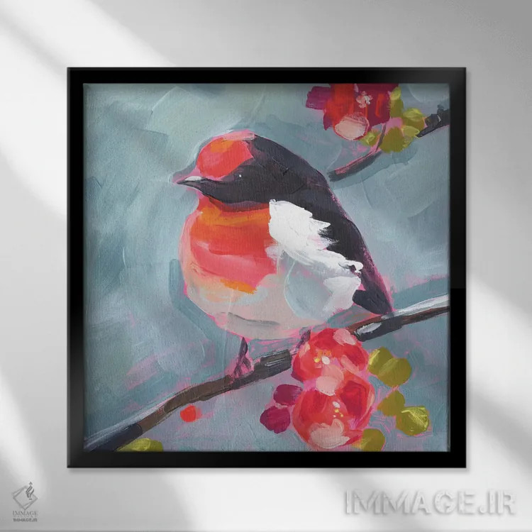 تابلو دکوراتیو پرنده با ضرب قلم ۱ اثر جنیفر پکستون پارکر - نمای قابدار مشکی