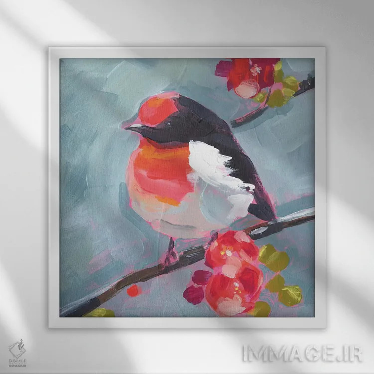 تابلو دکوراتیو پرنده با ضرب قلم ۱ اثر جنیفر پکستون پارکر - نمای قابدار سفید