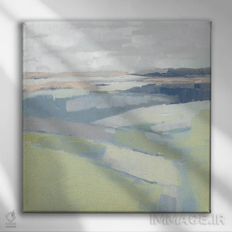 تابلو انتزاعی دشت پاستلی ۱ اثر جنیفر پکستون پارکر - نمای روبهرو روی دیوار