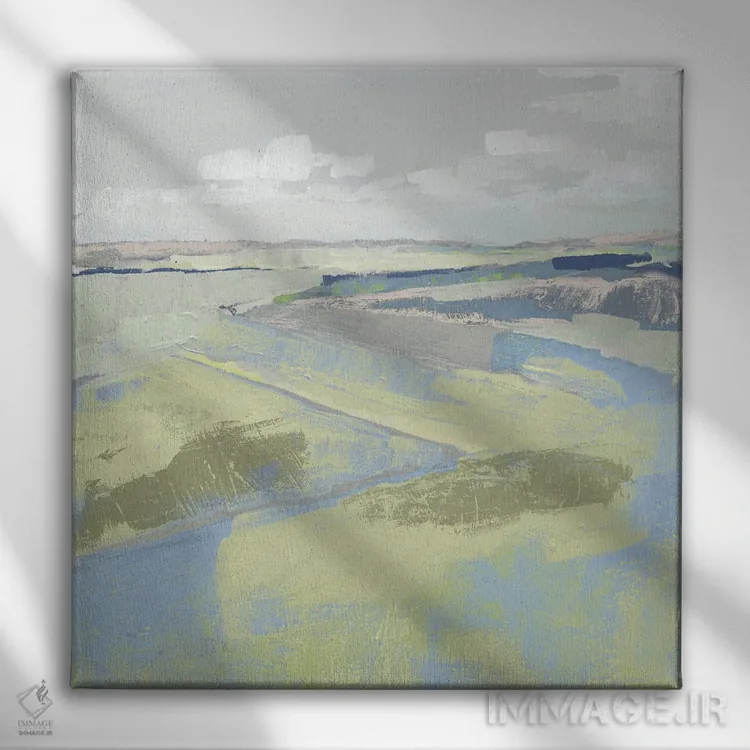تابلو انتزاعی دشت پاستلی ۲ اثر جنیفر پکستون پارکر - نمای روبهرو روی دیوار