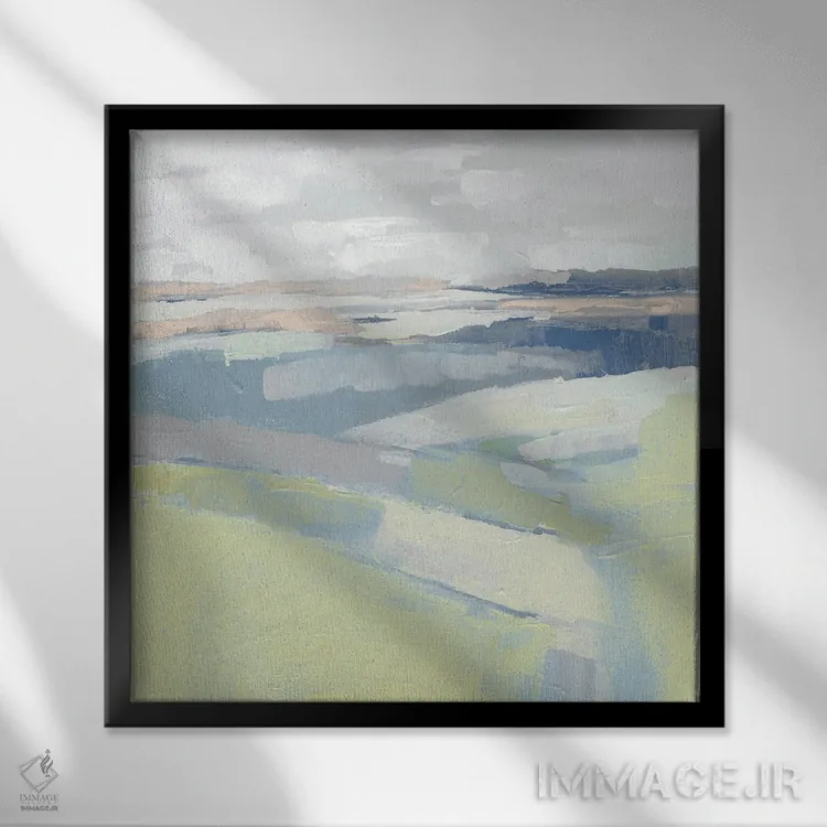 تابلو انتزاعی دشت پاستلی ۱ اثر جنیفر پکستون پارکر - نمای قابدار مشکی