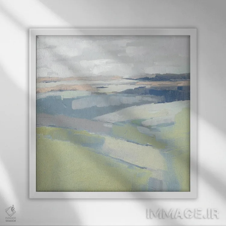تابلو انتزاعی دشت پاستلی ۱ اثر جنیفر پکستون پارکر - نمای قابدار سفید