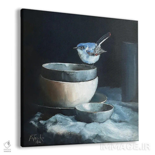 تابلو دکوراتیو پرنده پشه گیر در میان سفال ها اثر یان پرلی - نمای پرسپکتیو محصول