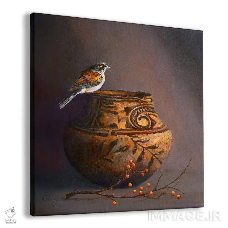 تابلو دکوراتیو Hawthorn Berries, And Yellow-Eyed Junco,کوزه زونی، دانه های زا… اثر یان پرلی - نمای پرسپکتیو محصول