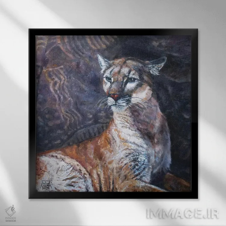 تابلو دکوراتیو پوما در شکاف پاروان اثر یان پرلی - نمای قابدار مشکی