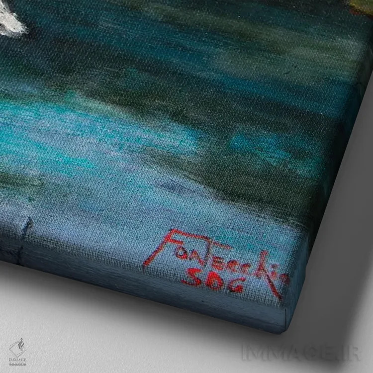 تابلو دکوراتیو آرامش تیره اثر یان پرلی - نمای نزدیک بافت بوم