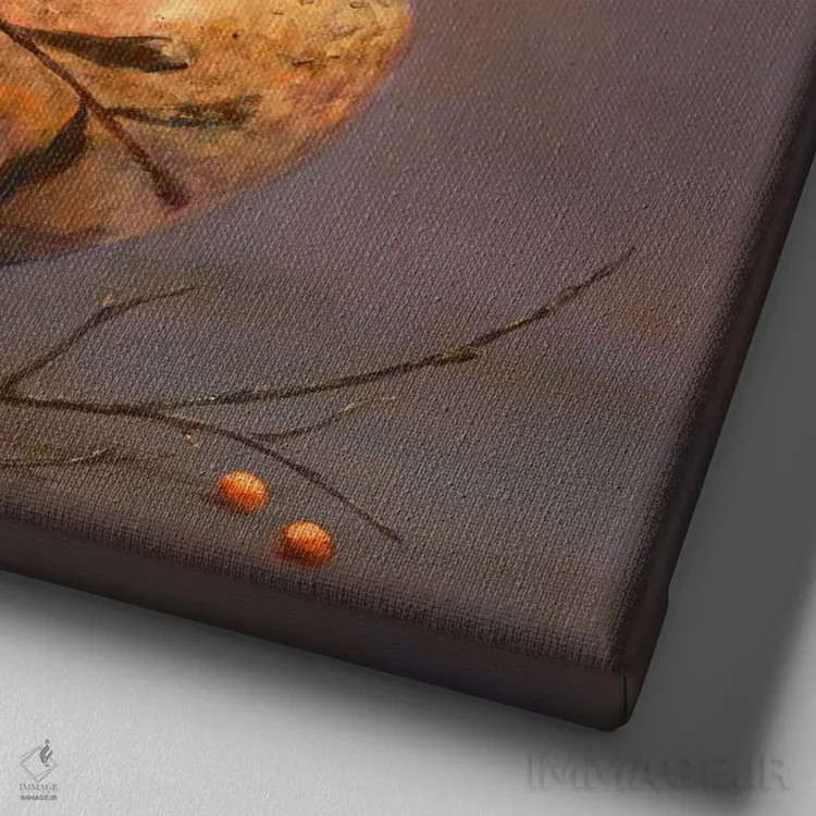 تابلو دکوراتیو Hawthorn Berries, And Yellow-Eyed Junco,کوزه زونی، دانه های زا… اثر یان پرلی - نمای نزدیک بافت بوم