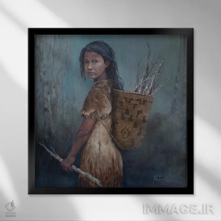 تابلو دکوراتیو جمع کننده هیزم اثر یان پرلی - نمای قابدار مشکی