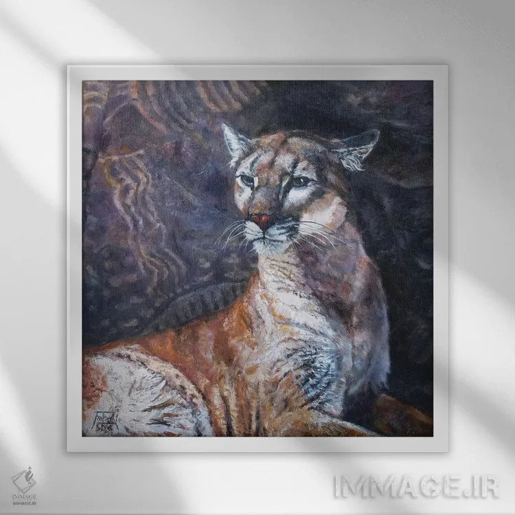 تابلو دکوراتیو پوما در شکاف پاروان اثر یان پرلی - نمای قابدار سفید