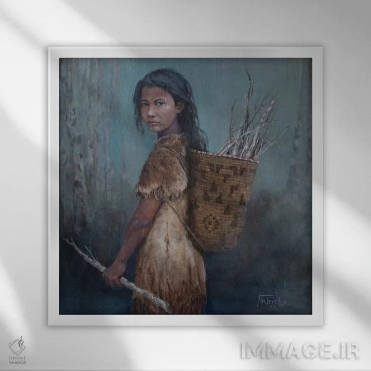 تابلو دکوراتیو جمع کننده هیزم اثر یان پرلی - نمای قابدار سفید