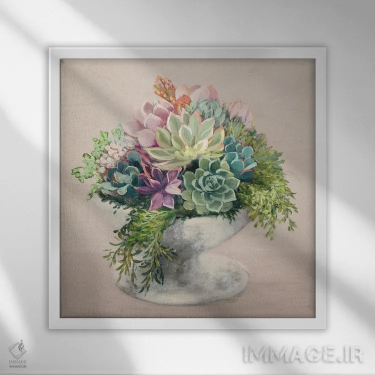 تابلو دکوراتیو ساکولنت های جشنواره ای ۲ اثر جولیا پورینتون - نمای قابدار سفید