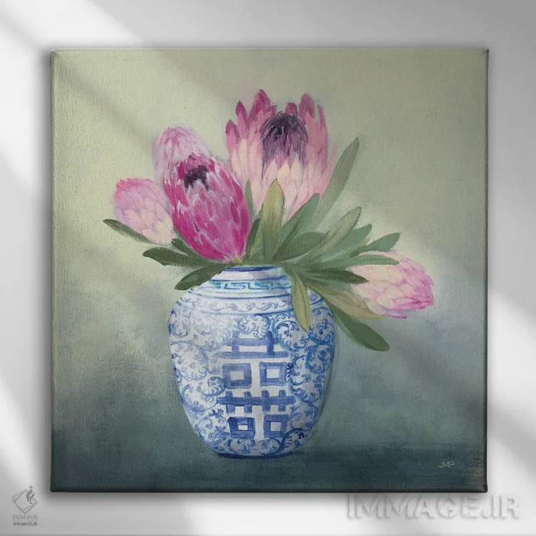 تابلو دکوراتیو پروتیا به سبک چینی ۱ اثر جولیا پورینتون - نمای روبهرو روی دیوار