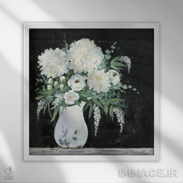تابلو مدرن دسته گل اواخر تابستان ۱ اثر جولیا پورینتون - نمای قابدار سفید