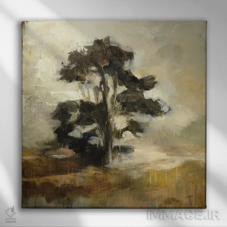 تابلو انتزاعی درخت پاییزی اثر جولیا پورینتون - نمای روبهرو روی دیوار