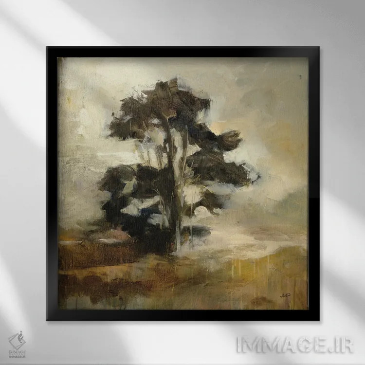 تابلو انتزاعی درخت پاییزی اثر جولیا پورینتون - نمای قابدار مشکی