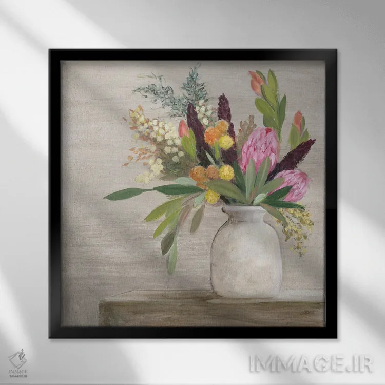 تابلو دکوراتیو طبیعت بی جان پروتیا ۱ اثر جولیا پورینتون - نمای قابدار مشکی