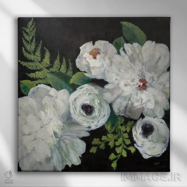 تابلو دکوراتیو دسته گل نیمه شب ۱ اثر جولیا پورینتون - نمای روبهرو روی دیوار