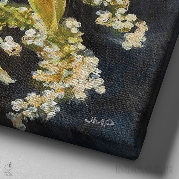 تابلو دکوراتیو شکوفه های گذرا ۱ اثر جولیا پورینتون - نمای نزدیک بافت بوم