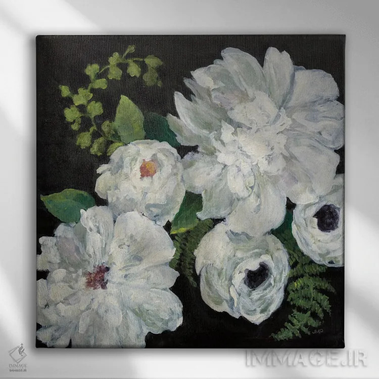 تابلو دکوراتیو دسته گل نیمه شب ۲ اثر جولیا پورینتون - نمای روبهرو روی دیوار