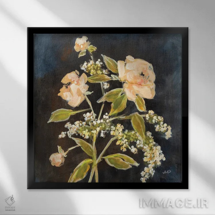 تابلو دکوراتیو شکوفه های گذرا ۱ اثر جولیا پورینتون - نمای قابدار مشکی