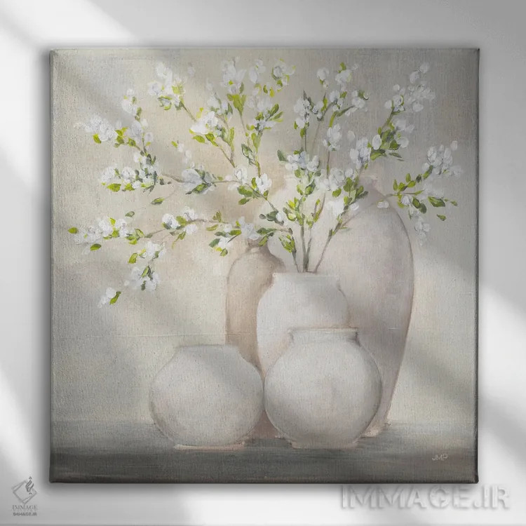 تابلو مدرن طبیعت بی جان بهاری اثر جولیا پورینتون - نمای روبهرو روی دیوار