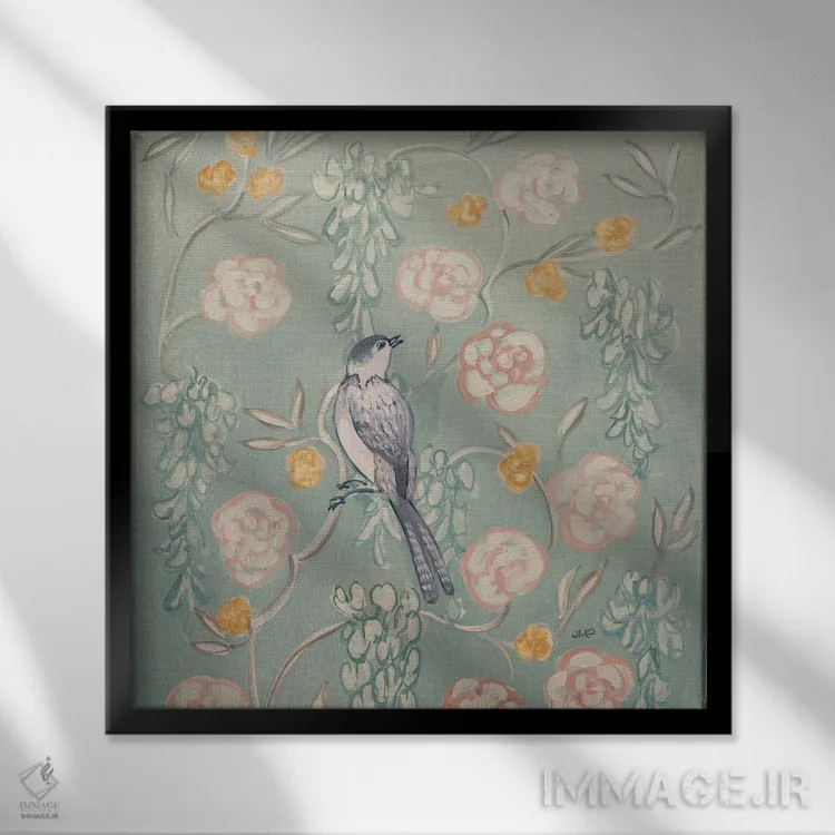 تابلو دکوراتیو پرنده با سبک چینی میراثی ۱ اثر جولیا پورینتون - نمای قابدار مشکی