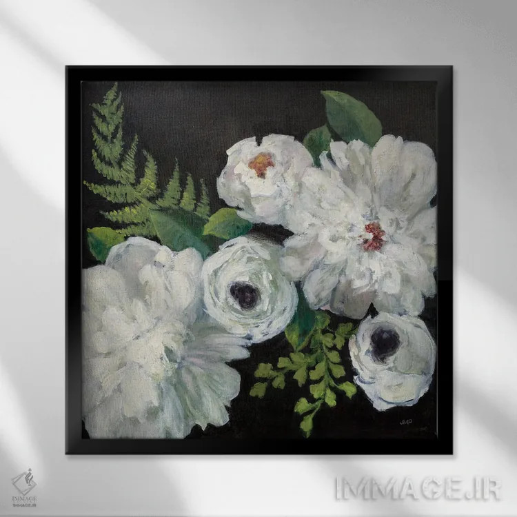 تابلو دکوراتیو دسته گل نیمه شب ۱ اثر جولیا پورینتون - نمای قابدار مشکی