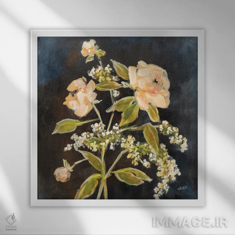 تابلو دکوراتیو شکوفه های گذرا ۱ اثر جولیا پورینتون - نمای قابدار سفید