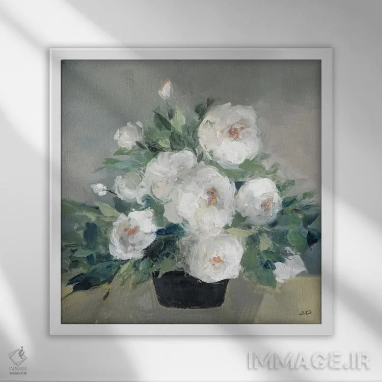 تابلو دکوراتیو رزهای اوت ۲ اثر جولیا پورینتون - نمای قابدار سفید