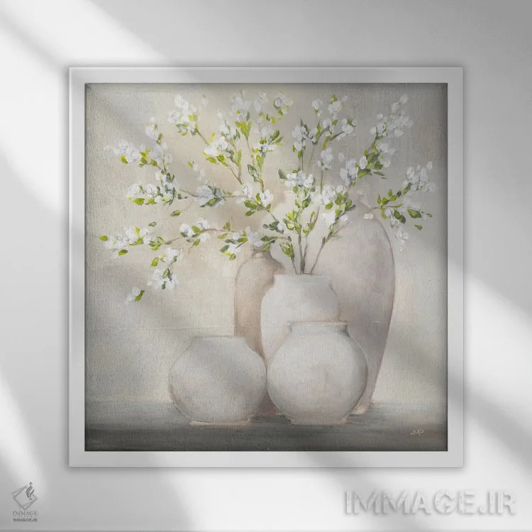 تابلو مدرن طبیعت بی جان بهاری اثر جولیا پورینتون - نمای قابدار سفید