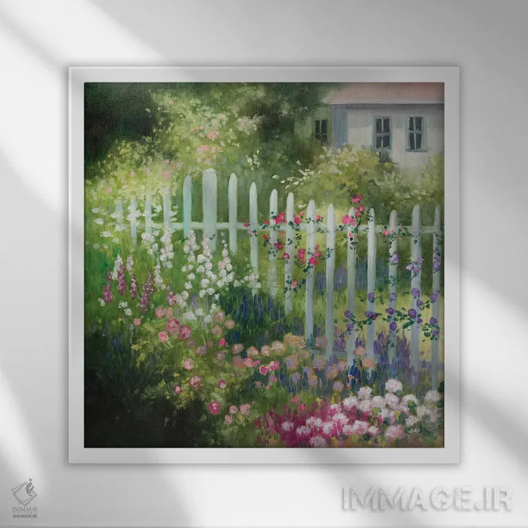 تابلو دکوراتیو باغ خانه روستایی اثر جولیا پورینتون - نمای قابدار سفید
