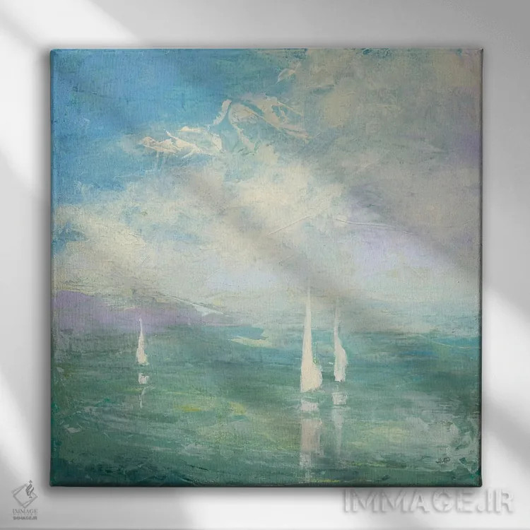 تابلو انتزاعی بادبان برافراشته اثر جولیا پورینتون - نمای روبهرو روی دیوار