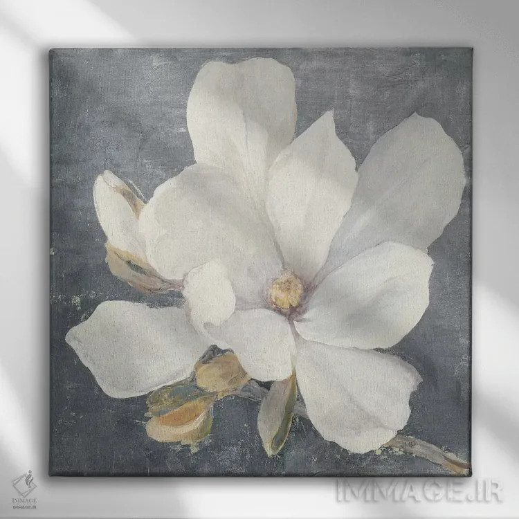 تابلو مدرن ماگنولیای آرامش بخش خاکستری اثر جولیا پورینتون - نمای روبهرو روی دیوار