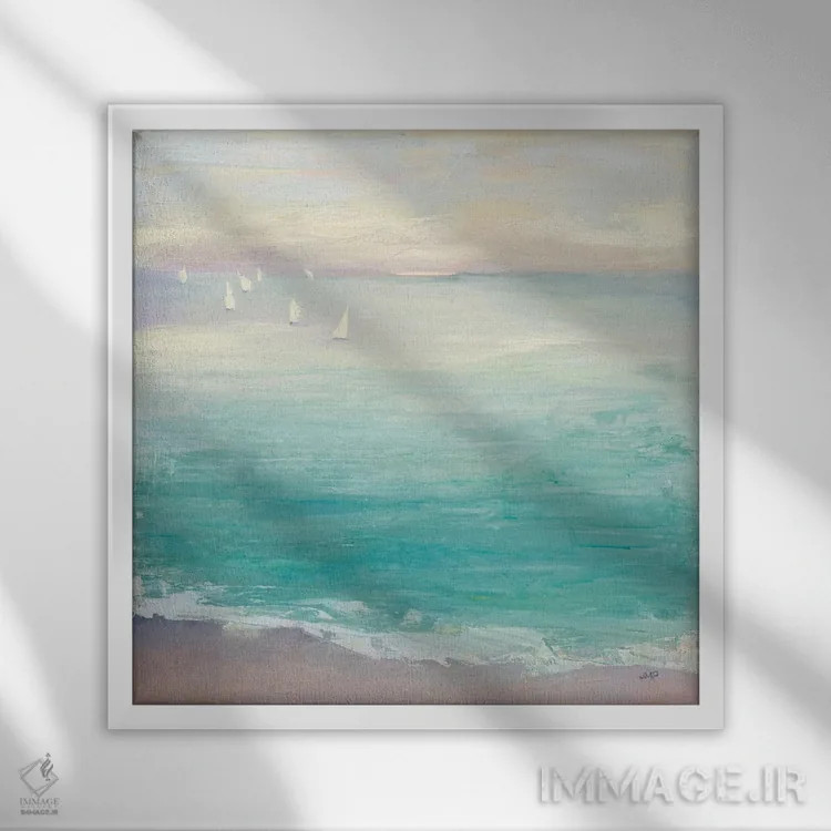 تابلو انتزاعی از ساحل اثر جولیا پورینتون - نمای قابدار سفید