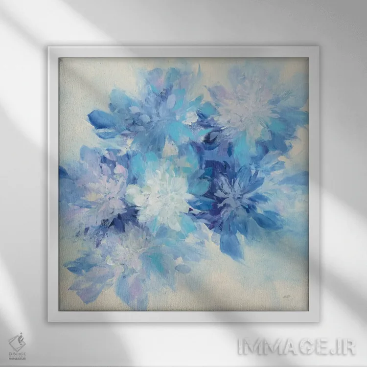 تابلو انتزاعی انفجار آبی اثر جولیا پورینتون - نمای قابدار سفید