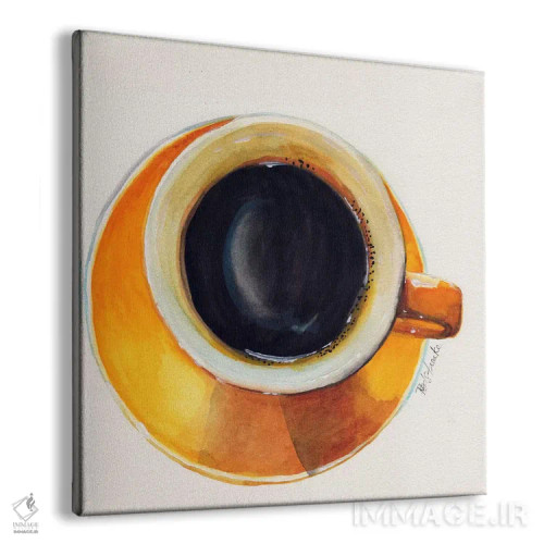 تابلو مینیمال فنجان قهوه زرد اثر جنیفر رداستریک - نمای پرسپکتیو محصول