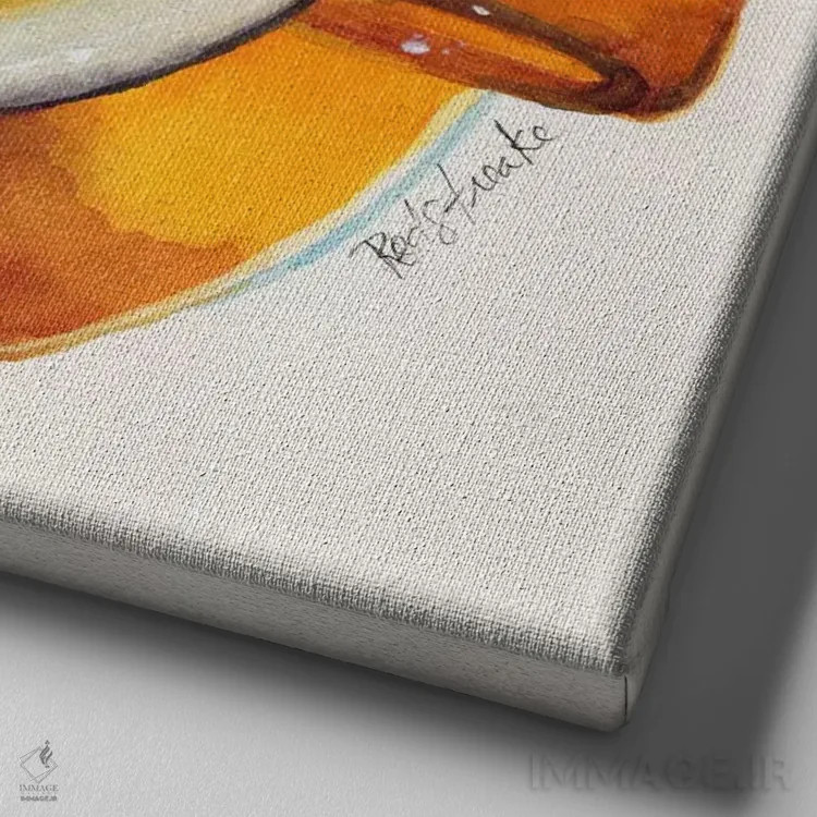 تابلو مینیمال فنجان قهوه زرد اثر جنیفر رداستریک - نمای نزدیک بافت بوم