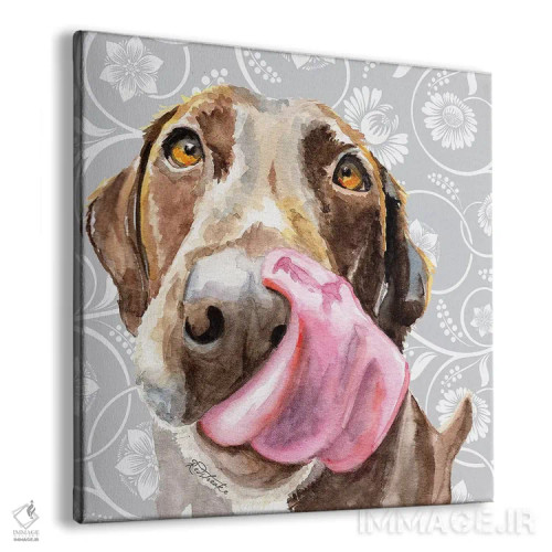 تابلو دکوراتیو لابرادور شکلاتی با زبان بیرون آمده اثر جنیفر رداستریک - نمای پرسپکتیو محصول