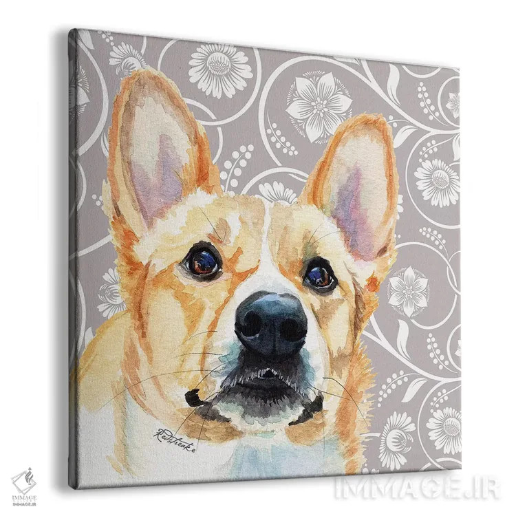 تابلو دکوراتیو کورگی اثر جنیفر رداستریک - نمای پرسپکتیو محصول