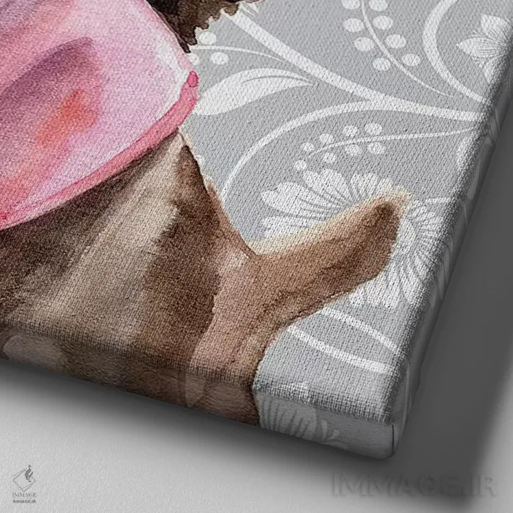 تابلو دکوراتیو لابرادور شکلاتی با زبان بیرون آمده اثر جنیفر رداستریک - نمای نزدیک بافت بوم