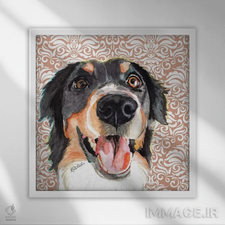 تابلو دکوراتیو سگ کوهستانی برن اثر جنیفر رداستریک - نمای قابدار سفید