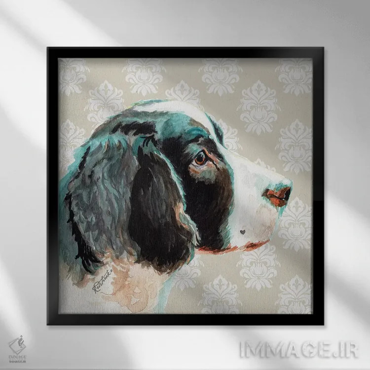 تابلو دکوراتیو اسپرینگر اسپانیل انگلیسی اثر جنیفر رداستریک - نمای قابدار مشکی